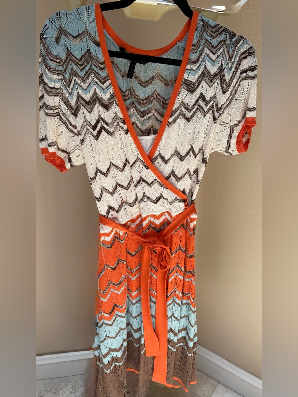 BCBGMaxAzria Orange and Mint Knit Top with Brown Accents